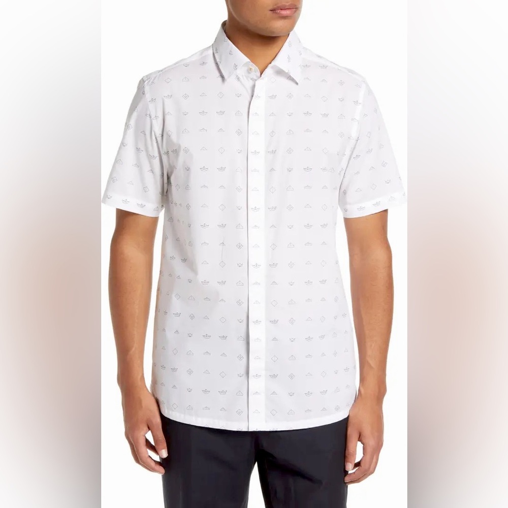 Ted Baker London Whit Print Cotton Short Sleeve Button-Up Shirt